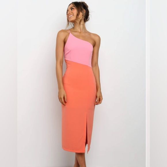 Petal & Pup Color Block One Shoulder midi dress nwot - Picture 5 of 8